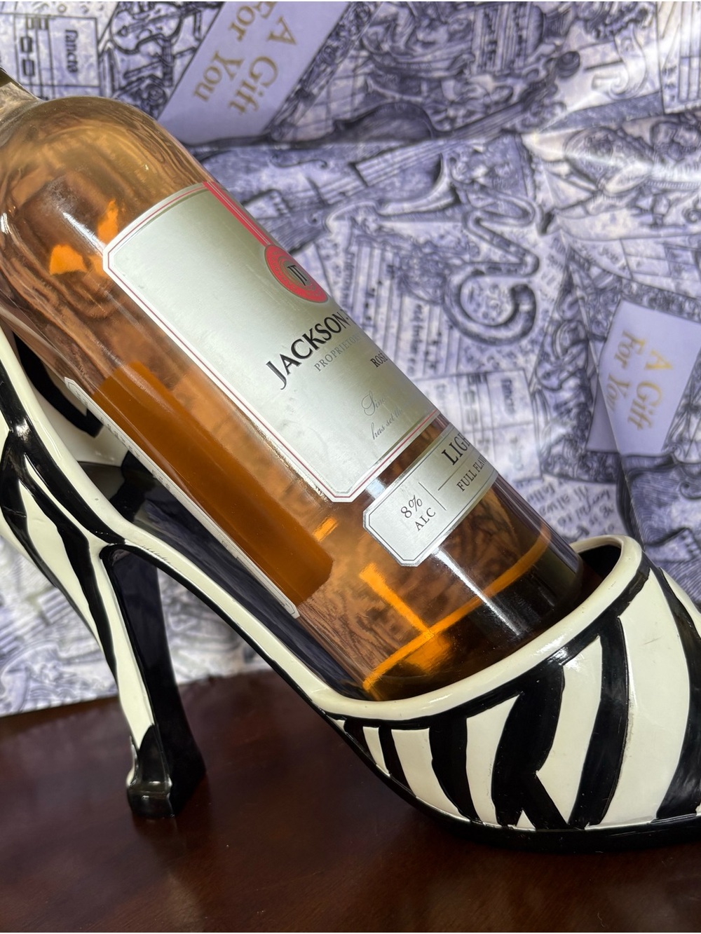 Zebra Stripe High Heel Bottle Holder - Black & White